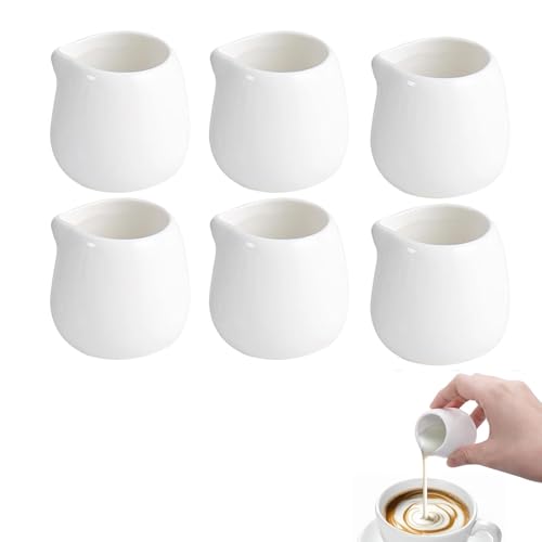 Eabdice 6 Piezas Mini Jarras Leche Cerámica Blanca 50ml, 50 ml Mini Jarra de Leche Porcelana, para Cafeterías,Cocina,Leche,Café,Latte Art (Blanco)