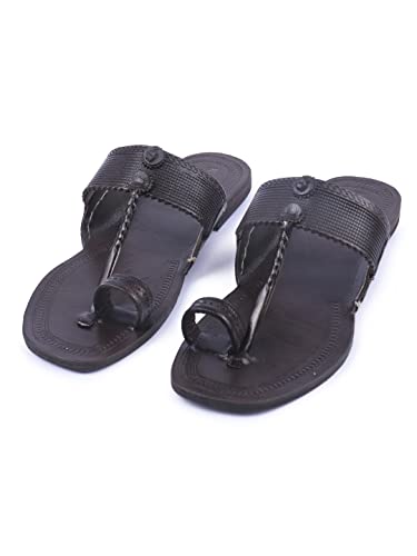 Image of KORAKARI Men Kolhapuri Chappal Handcrafted Sandal Smooth and Comfortable Flip Flops Slipper Stylish Anti Slip Design Genuine Leather Traditional Footwear.