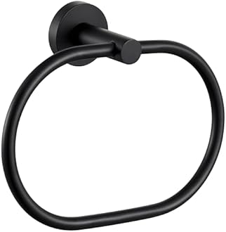 APLusee Matte Black Towel Ring, Stainless Steel Oval Hand Towel Holder for Bathroom Kitchen, Wall Mounted