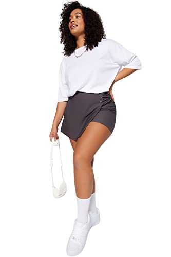 Trendyol Pantalones Cortos y Bermudas de Talla Grande - Gris - Cintura Alta, Gris, 48, Gris