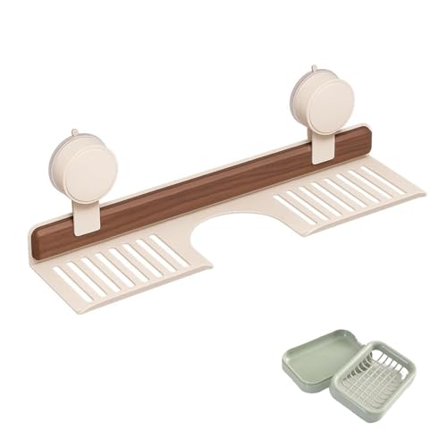Regal mit Saugnapf für Badezimmer, Küche, Wandmontage, über Wasserhahn, abnehmbares Holzdusche, kompaktes 70 cm Waschbeckenregal für effiziente Platzersparnis