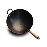 Wok de hierro fundido manual sin recubrimiento manual antiadherente bandeja redondo cubierta de inducción de la copa de inducción de la plataforma de gas wok freying sartén cocinar bandeja de no palo