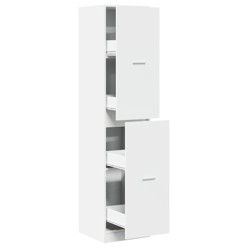 Apothekerschrank Weiß 40x41x174,5 cm Hochschrank aus Holzwerkstoff mit Auszug und 4 Schubladen für Küche Wohnzimmer und Büro Moderner Vorratsschrank Schmal