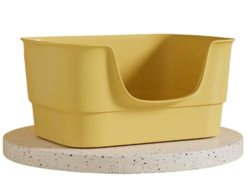 MLTUN MAKAN 猫用トイレ 猫トイレ一体型 大容量 こぼれ防止シャベル付き 深型 お手入れ簡単 消臭・抗菌 猫 多頭飼い 大型開口部 (イエロー)