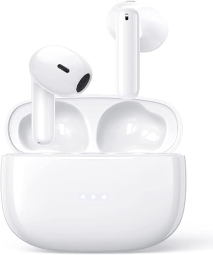 SAMSHOP Wireless Earbuds Bluetooth 5.3 Headphones NEW Wireless Headphones with 4 ENC Mic 36H Bluetooth Earphones in Ear Noise Cancelling Deep Bass Mini Ear Buds Bluetooth Earbuds IP7 Waterproof(White)