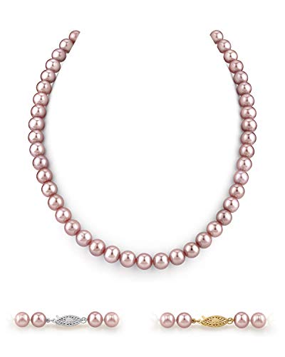 THE PEARL SOURCE 14K Gold 7-8mm AAA Quality Pink Freshwater Cultured Pearl Necklace for Women in 18