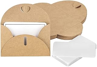 Unvtap Mini Card Envelopes 100Pcs Gift Card Envelopes Mini Kraft Paper Envelopes with Heart Paper Clasp for Birthday Christmas Valentine's Party Supplies(50 Mini Envelopes + 50 Blank Card)