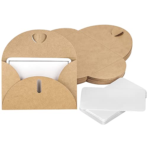Unvtap Kraftpapier Umschläge 100Pcs Klein Umschläge Kraftpapier Umschlag mit Blanko Kartenset, Mini Briefumschläge mit Karten für Geschenkkarten DIY Graffiti(50 umschlag+ 50 Blanko Kartenset)