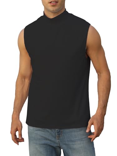 Mens Mock Turtleneck Tee Shirts Sleeveless Casual Basic Slim Fit Knitted Pullover Tank Tops2