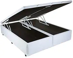 Cama Box Baú King Size em Corino Branco com Pistão - 193x203