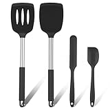 Ocean Ice Spatulas Silicone Heat Resistant Set of 4​- 200°F BPA-Free Baking Spatula, Mixing Utensils Set with Wood Handle, Silicone Spatula for Cookware