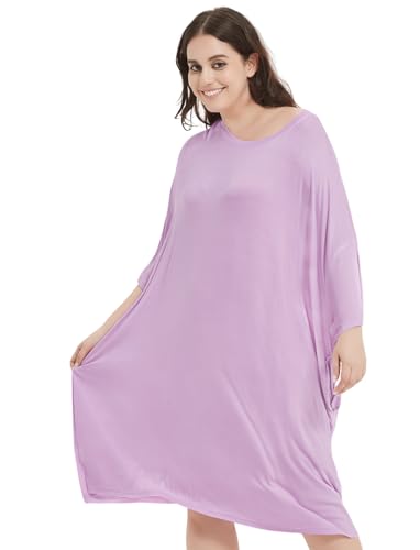 Image of KFUBUO Plus Size Nightgowns for Women Oversized Sleep Tshirts Dress Short Sleeves Sleepwear With Pocket Fit S-5XL