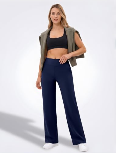 JEKAOYI Womens Wide Leg Yoga Pants Casual Trousers Pants with Pockets Navy - image 3
