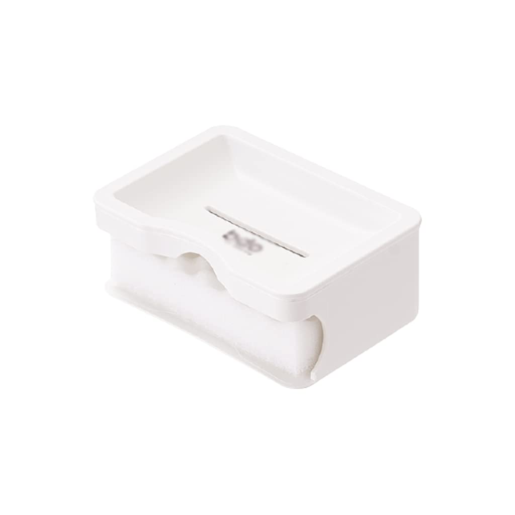 soap box holder, Soap Dish Holder,SoapTray,Self-Draining Double-layer, PP Plastic Drain with Sponge Clot(Wit)