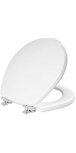 Mayfair Benton Toilet Seat with Chrome Hinges, Slow Close Wood Seat, Secure Metal Hinges, Easy In...