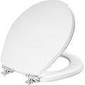 Mayfair Benton Toilet Seat with Chrome Hinges, Slow Close Wood Seat, Secure Metal Hinges, Easy Install, Round, White