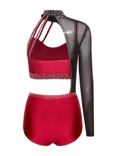 Combinaison ballet brillante avec strass et manches longues danse