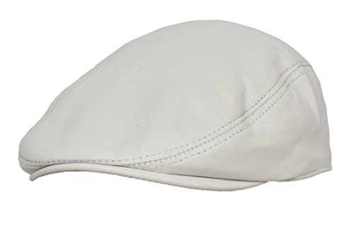 A1 FASHION GOODS Genuine Leather Flat Cap English Hat Baker-boy Golf Classic Gatsby Cap Wilfred, White, Medium