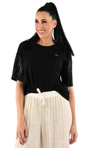 T-shirt noir LIU JO TA4029 en maille plissée idéal pour vos sorties citadines chic
