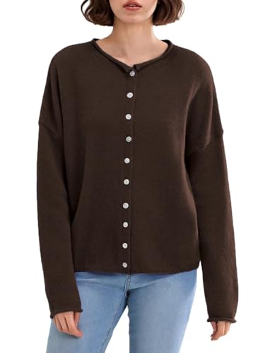 Image of Women Y2k Knitted Cardigan Long Sleeve Button Down Sweater Lightweight Casual Cardigan Loose Fall Streetwear