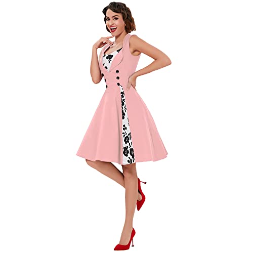 Image of KILLREAL Women's Vintage Polka Dot Print A-Line Pin Up Style Sleeveless Cocktail Party Casual Dress