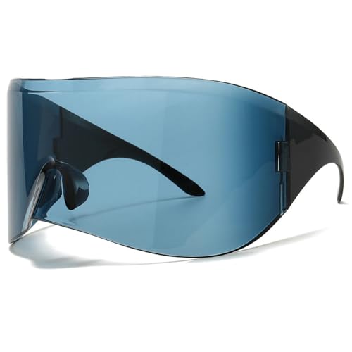 Oversized Trendy Wrap Around Sunglasses for Women Men Concert shades 2000s Retro Y2K Big Frameless Shield Sun Glasses