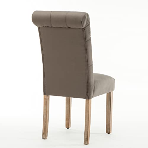 Ac Pacific Natalie Tufted Dining Chairs, Contemporary Upholstered Home Kitchen Armless Parson Seat With Rolled Top, Set Of 2, Ash Gray #TOP1