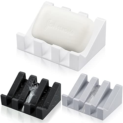 Cunhill 3 Pieces Soap Dish, Silicone, Light Gray, Bright White, Black