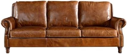Crafters and Weavers English Rolled Arm Sofa in Light Brown Leather - Thumbnail 2