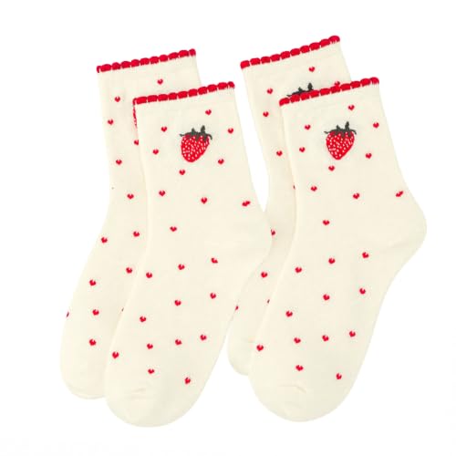 Image of Women's Cute Crew Socks, Casual Athletic Cotton Bowknot Cherry Calf Novelty Socks for Women