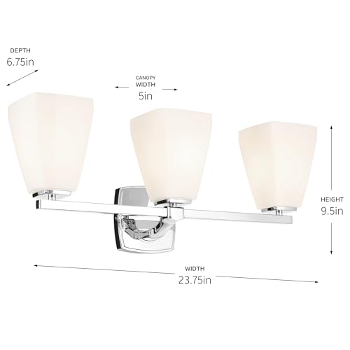 Image of Kichler Marant 21.25 inch 3-Light Bathroom Vanity Light Fixture with Opal Glass in Chrome, Modern Wall Mount Over Mirror for Powder Room (21.25 inch W x 9.5 inch H), 55216CH