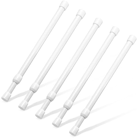 Spring Tension Rod, Goowin Small Tension Rod, 5/8" Diameter No Drilling Expandable Short Tension Rods Spring Rods, Tension Rods for Closet, Cupboard, Hanging Clothes, White, 5 Pack (12-20 inch) Cover