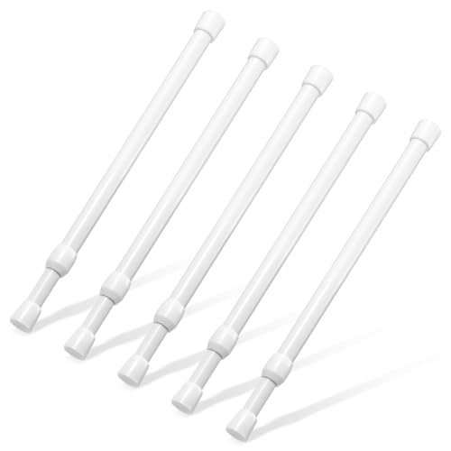 Image of Spring Tension Rod, Goowin Small Tension Rod, 5 /8 inch Diameter No Drilling Expandable Short Tension Rods Spring Rods, Tension Rods for Closet, Cupboard, Hanging Clothes, White, 5 Pack (12-20 inch)