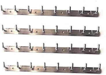 SS 8 Hooks Stainless Steel Bathroom Cloth Hooks/Hanger/Key Holder/Door Wall Robe Hooks Rail for Hanging Keys, Clothes, Towel Hook Rail Stainless Steel Pack of 4 PCS Hangers (Silver)