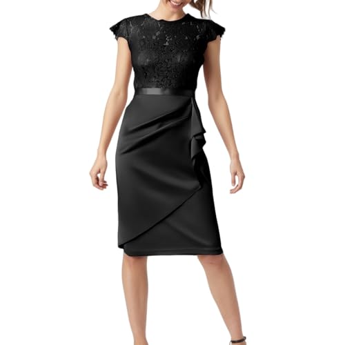 Etuikleid Damen Elegant Knielang Spitze Kleid Hochzeitsgast Elegante Kleider Festlich Hochzeit Abendkleid Midi A Linie Spitzenkleid Frauen Festliche...