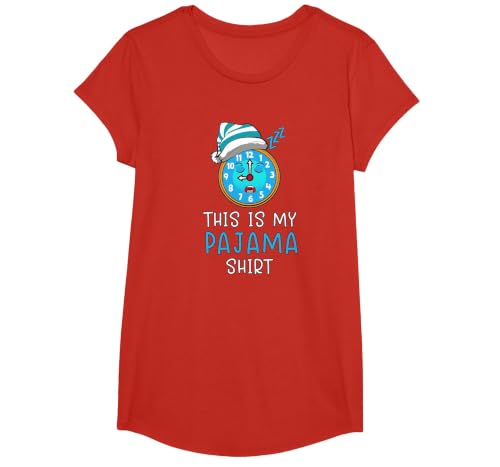 This is My Pajama Shirt Funny Bedtime Clock Slumber Party T-Shirt, Girls, Red, Medium