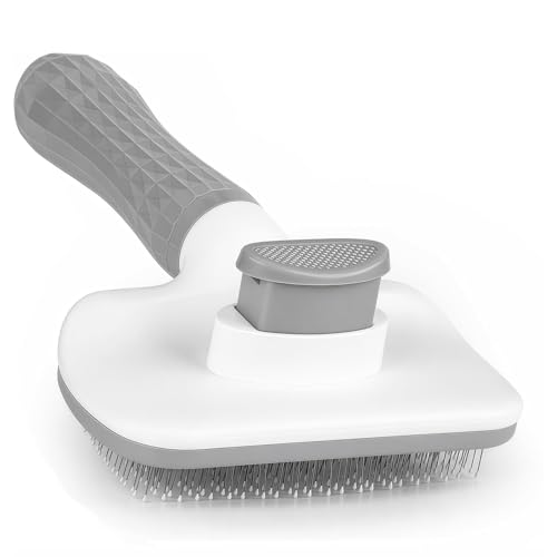 Supwish Cat & Dog Brush Self-Cleaning Cat Hair Brush Pet Slicker Brush for Shedding and Grooming Suitable for Long/Short Haired Cats Dogs (Grey)