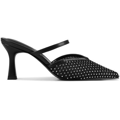 Image of USIMAD Women's Mesh Mule Heels Pointy Toe Closed Toe High Heel Sandals Slip On Dress Shoes with Memory Foam Insole Arch Support