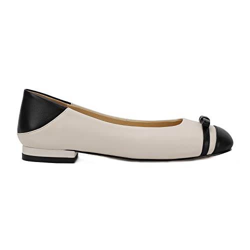 SHODENSE Women Cap Toe Flats Bow Two Tone Comfortable Slip On Ballet Flat Shoes Square Toe Flat Heeled Dress Shoes Ladies Matte Patchwork Leisure Street Concise Vintage Adorable 4-11 M US 6