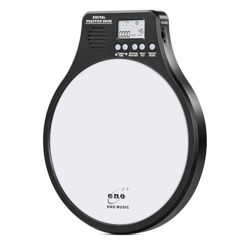 ENO MUSIC 10" Electric Rubber Drum Practice Pad with Metronome 2 in 1, WHITE