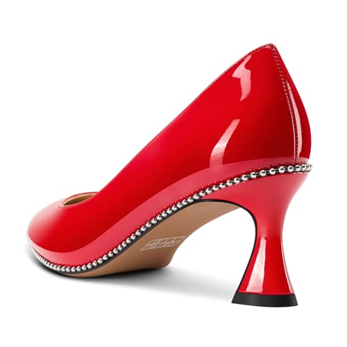 Image of TNYNFBEB Womens Kitten Heel Pointed Toe Pumps Slip-on Sliver Beaded Prom Wedding Dress Basic Classic Patent Leather Summer 2.6 Inches Heels