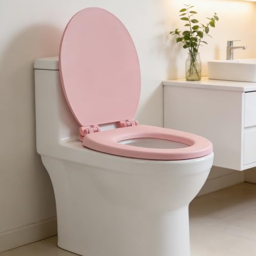 Adiós al frío y los portazos con este asiento de inodoro acolchado rosa 6