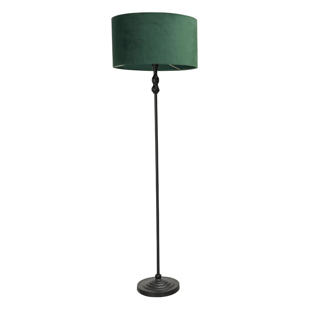 B&Q -  Maggie Black Metal Candlestick Floor Lamp With Forest Green Velvet Lamp Shade