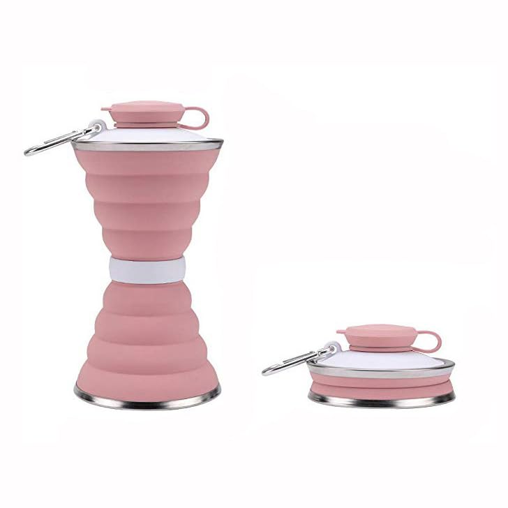 Bottiglia D'acqua Pieghevole in Silicone A Compressione Minimalista Per Lo Sport Per L'escursionismo in Palestra All'aperto,Rosa,9.6 * 9.6 * 18.5 cm