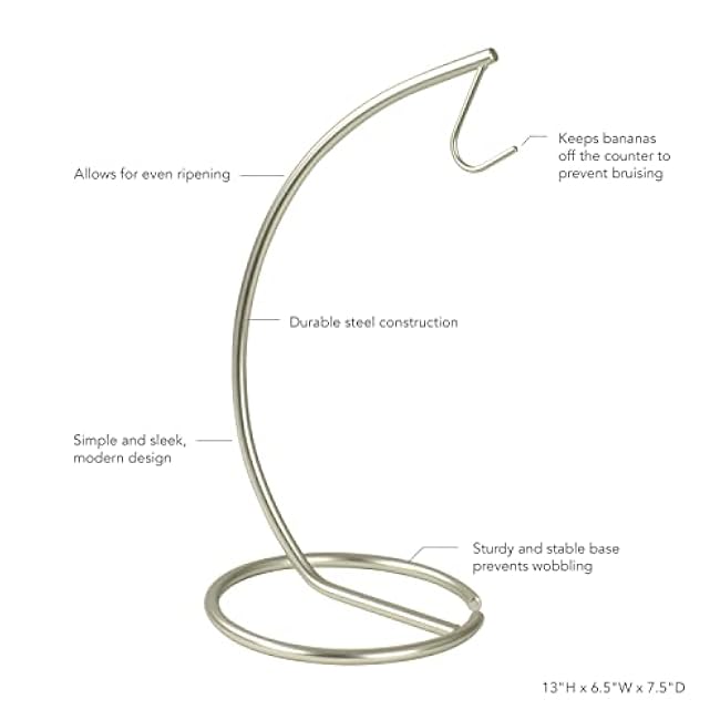 Spectrum Diversified Euro Banana Holder, Countertop Fruit Tree, Sturdy Steel Banana Hanger & Soft Pretzel Display for Home or Bar, Countertop Food Storage, Satin Nickel (42978)