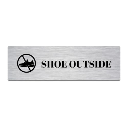 Image of Brushed Silver PVC Office Sign with Double-Sided Tape | Durable 10x3 Inch Signage for Clinics, Malls, Gyms & Hospitals - Available in Silver & Gold (Brushed Silver, Shoe Outside)