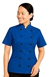 Kurze Ärmel, taillierte Passform, Kochjacke, Uniform für Frauen für Lebensmittelservice, Gastronomie, Bäcker und kulinarische Profis, Königsblau, XX-Large