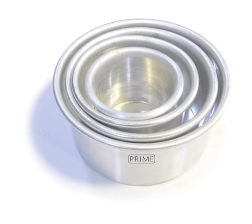Image of Prime Bakers and Moulders Round Aluminium Cake Pans For Oven - 3, 4, 5, 6 Inch Diameter: 3 Inch Depth (Set Of 4 Pieces), Silver