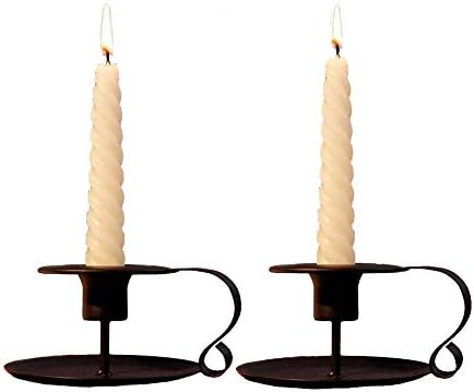 IBLUELOVER 2pcs Iron Taper Candle Holder Retro Metal Candlestick Black Vintage Chamberstick Holder Simple Candle Stand Table Decor for Party Dinner Valentine Christmas Wedding Banquet