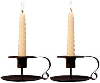 IBLUELOVER 2pcs Iron Taper Candle Holder Retro Metal Candlestick Black Vintage Chamberstick Holder Simple Candle Stand Table Decor for Party Dinner Valentine Christmas Wedding Banquet